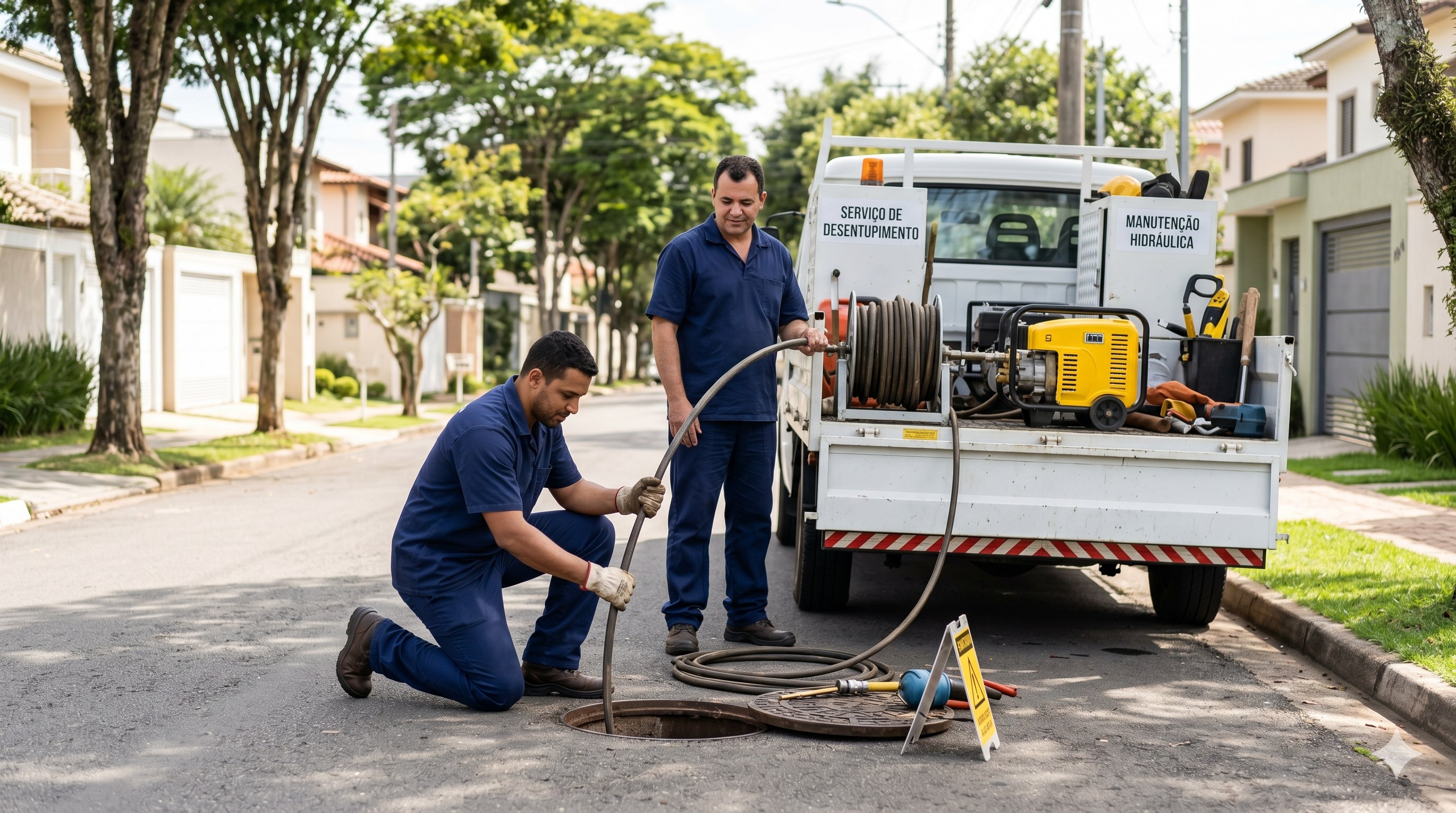 Equipe da Desentupidora GeralTec em atendimento de desentupimento em Ribeirão Preto