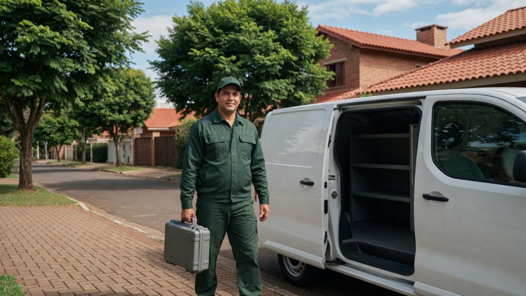 Técnico da Desentupidora GeralTec chegando para atendimento de desentupimento no bairro Jardim Nova Aliança, Ribeirão Preto