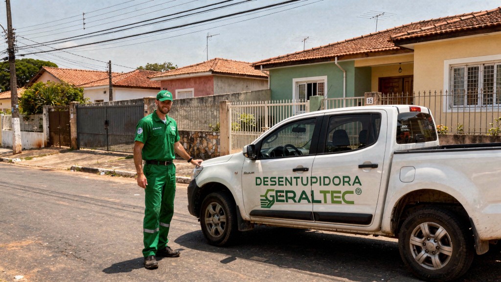 Técnico da Desentupidora GeralTec chegando para atendimento de desentupimento na Zona Norte de Ribeirão Preto